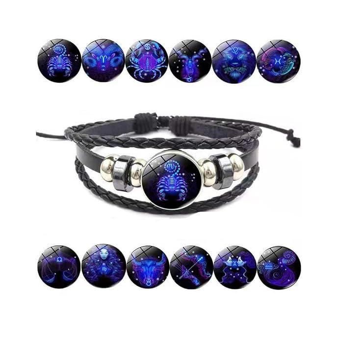 Constellation Zodiac Guardian Bracelet – Black Leather Adjustable Alloy Bracelet