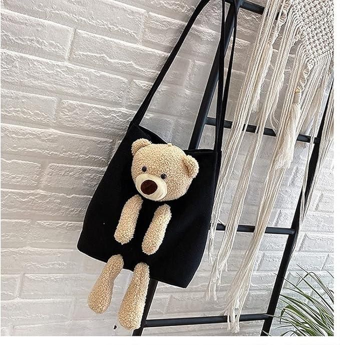 Cute Kawaii Shoulder Tote Handbag with Teddy Bear – Plush Casual Bag for Women
