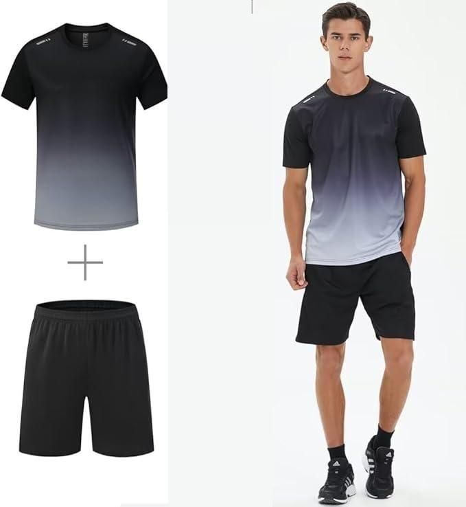 Men’s Jersey T-Shirt & Bottom Set – Black & Grey Solid Slim Fit Casual Wear