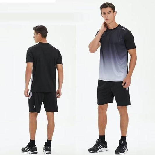 Men’s Jersey T-Shirt & Bottom Set – Black & Grey Solid Slim Fit Casual Wear