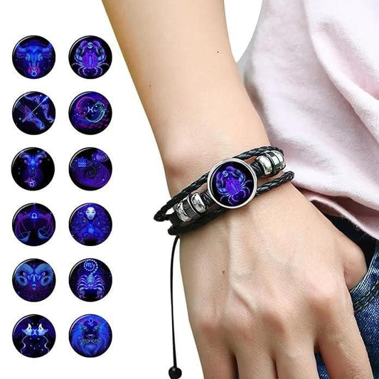 Constellation Zodiac Guardian Bracelet – Black Leather Adjustable Alloy Bracelet