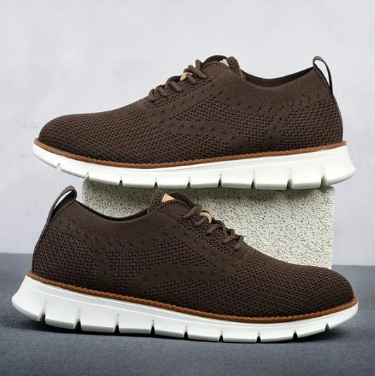 Men’s Comfortable Casual Shoes – Brown Mesh Lace-Up Sneakers with Rubber Sole