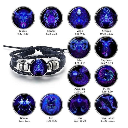 Constellation Zodiac Guardian Bracelet – Black Leather Adjustable Alloy Bracelet