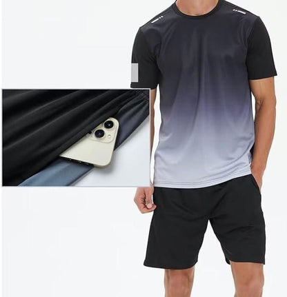 Men’s Jersey T-Shirt & Bottom Set – Black & Grey Solid Slim Fit Casual Wear