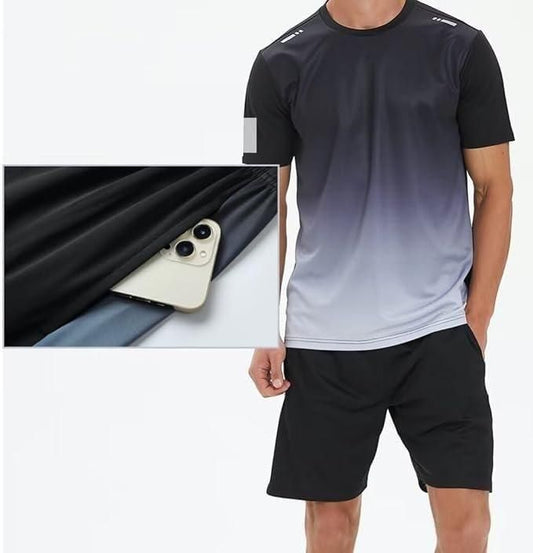 Men’s Jersey T-Shirt & Bottom Set – Black & Grey Solid Slim Fit Casual Wear