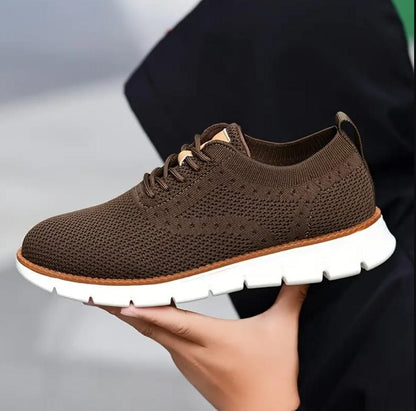 Men’s Comfortable Casual Shoes – Brown Mesh Lace-Up Sneakers with Rubber Sole