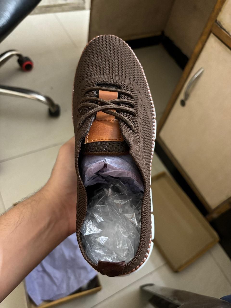 Men’s Comfortable Casual Shoes – Brown Mesh Lace-Up Sneakers with Rubber Sole