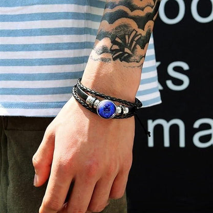 Constellation Zodiac Guardian Bracelet – Black Leather Adjustable Alloy Bracelet