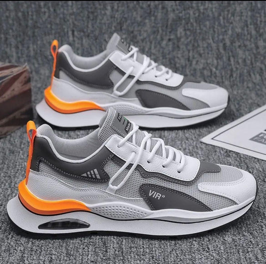 Men’s Stylish Lightweight Casual Shoes – White Synthetic Lace-Up with Air mix Sole