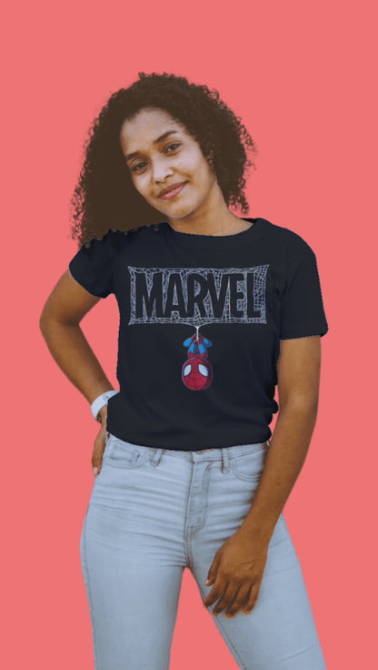 Marvel Spider-Man Hanging Tee: Classic Black Graphic Shirt