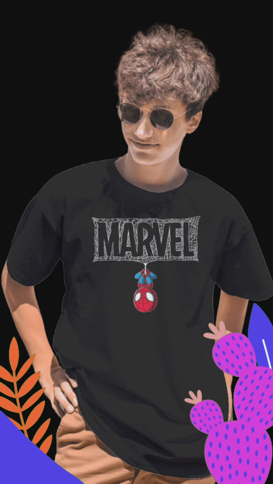 Marvel Spider-Man Hanging Tee: Classic Black Graphic Shirt