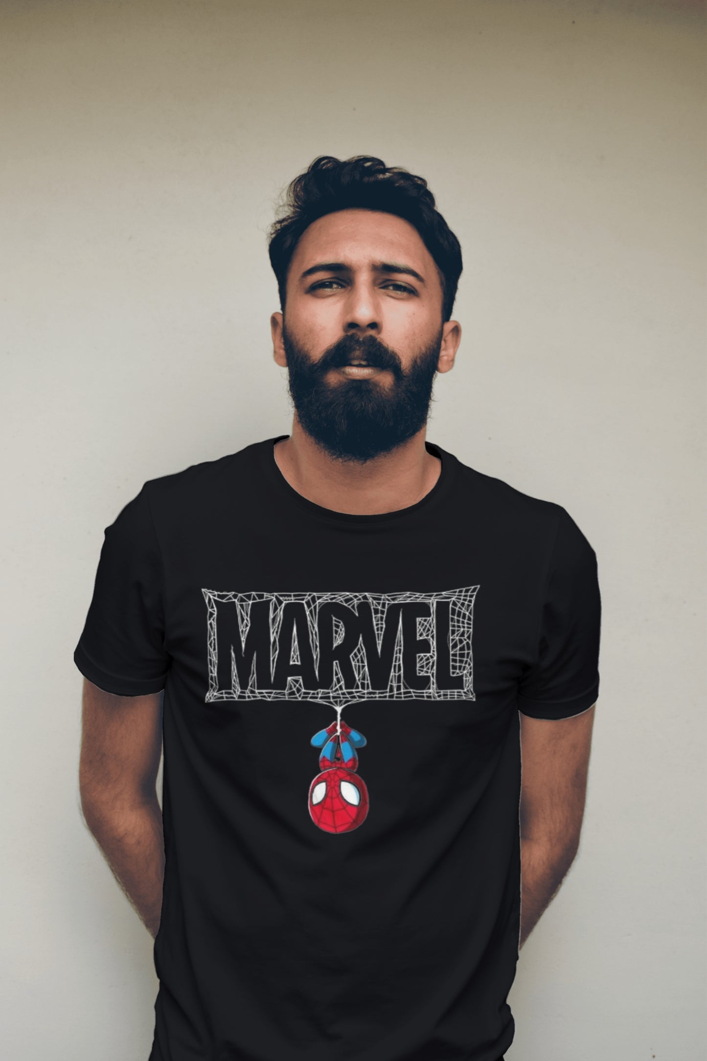 Marvel Spider-Man Hanging Tee: Classic Black Graphic Shirt