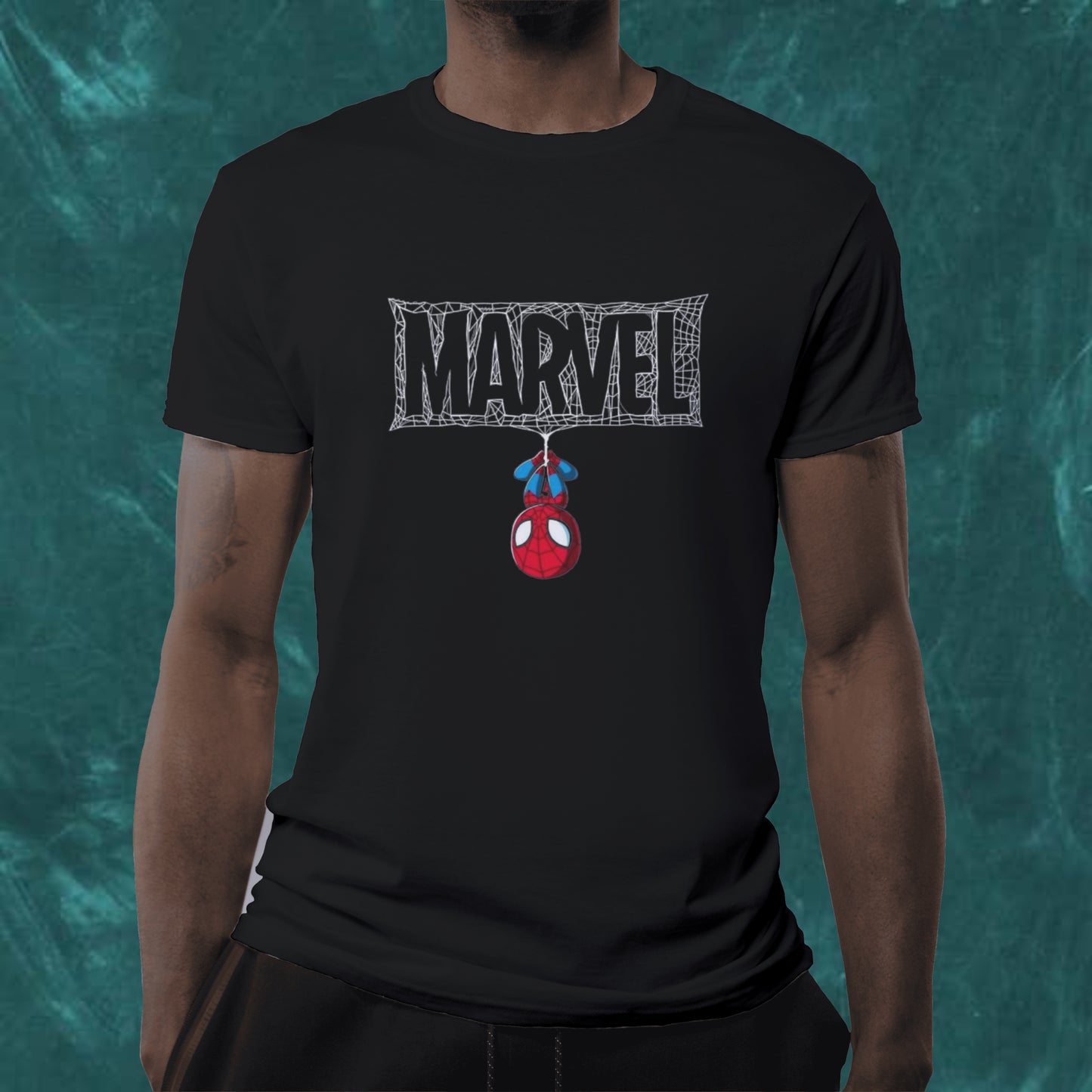 Marvel Spider-Man Hanging Tee: Classic Black Graphic Shirt