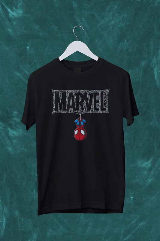 Marvel Spider-Man Hanging Tee: Classic Black Graphic Shirt