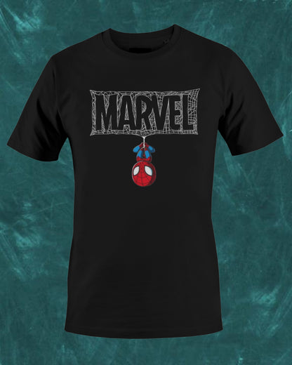 Marvel Spider-Man Hanging Tee: Classic Black Graphic Shirt